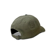 Rear view of Dusty Olive Acts of Leisure Cap Flat laid over white background