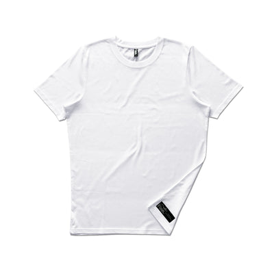 White Out There Organic Tee overlaid a white background.