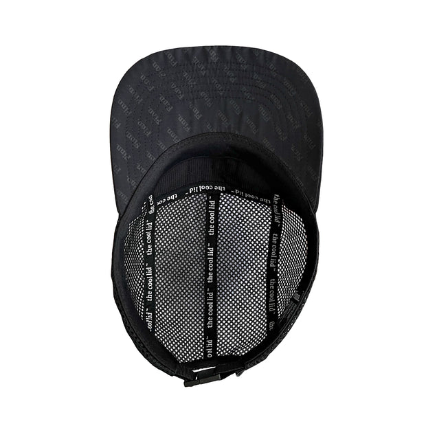 Bottom view of Black Finn The Cool Lid II hat overlaid a white background